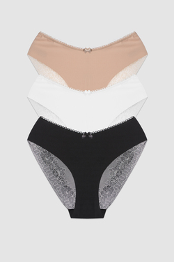 DoReMi Lazer Kesim Dantelli 3lü Bato Yüksek Bel Külot