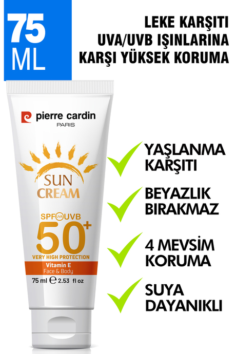 Pierre Cardin SPF 50 Leke Karşıtı Yüksek Koruyucu Yüz Güneş Kremi 75 ML Normal Ve Kuru Ciltler İçin