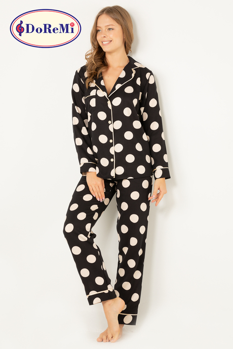 DoReMi Puantiyeli Doğal Viskon Soft Yumuşak Düğmeli Pijama Takımı