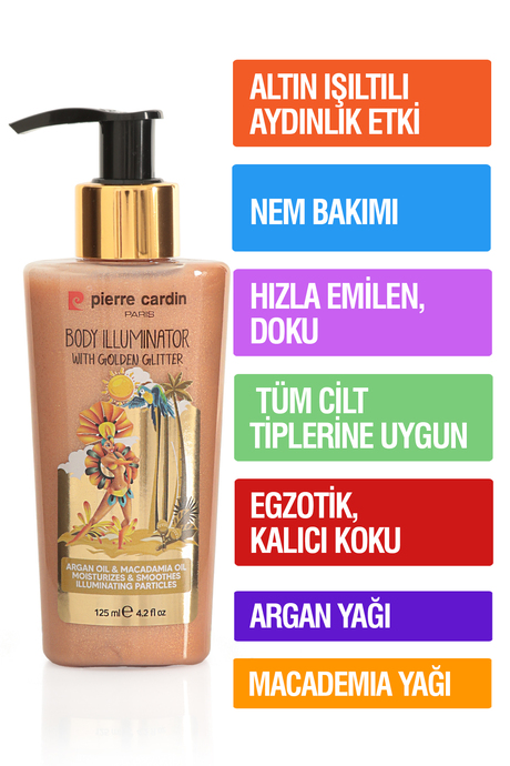 Pierre Cardin Body Illuminator With Golden Glitter-Altın Işıltılı  Vücut Aydınlatıcı-125ml