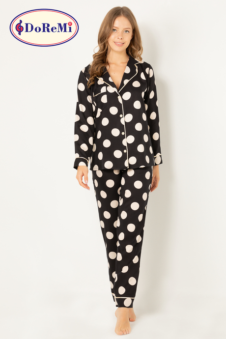 DoReMi Puantiyeli Doğal Viskon Soft Yumuşak Düğmeli Pijama Takımı
