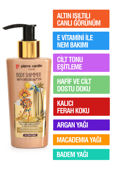 Pierre Cardin Body Shimmer With Golden Glitter-Altın Işıltılı Vücut Parlatıcısı-125 ml