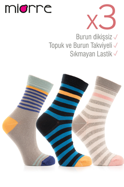 Miorre 3lü Bayan Çizgili Çorap