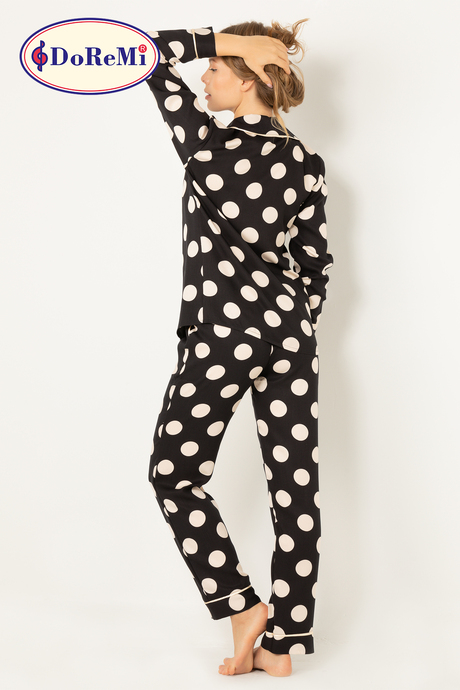 DoReMi Puantiyeli Doğal Viskon Soft Yumuşak Düğmeli Pijama Takımı
