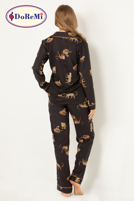 DoReMi Leoparlı Doğal Viskon Soft Yumuşak Düğmeli Pijama Takımı