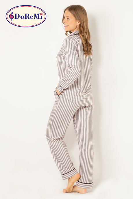 DoReMi Çizgili Doğal Viskon Soft Yumuşak Düğmeli Pijama Takımı