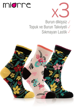 Miorre 3lü Bayan Çiçekli Çorap